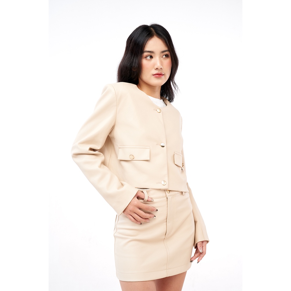 DOTTIE - Áo vest ngắn vải da nữ màu kem T0604
