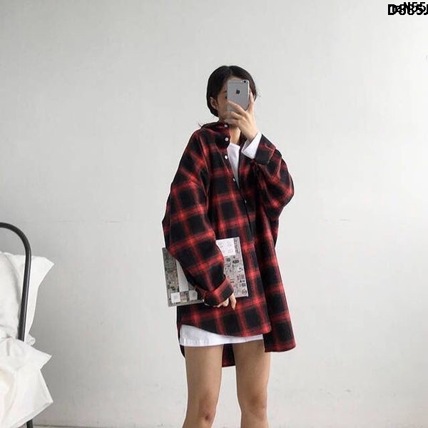 Áo Sơ Mi Khoác Ngoài Dáng Rộng Sọc Ca Rô Màu Trắng Đen Thời Trang Hè 2019 Cá Tính Cho Nữ