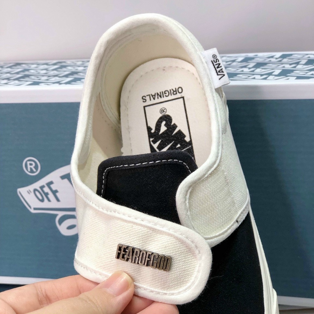 Giày Vans Xỏ Da Dán Đen Trắng Vault Slip On Black White