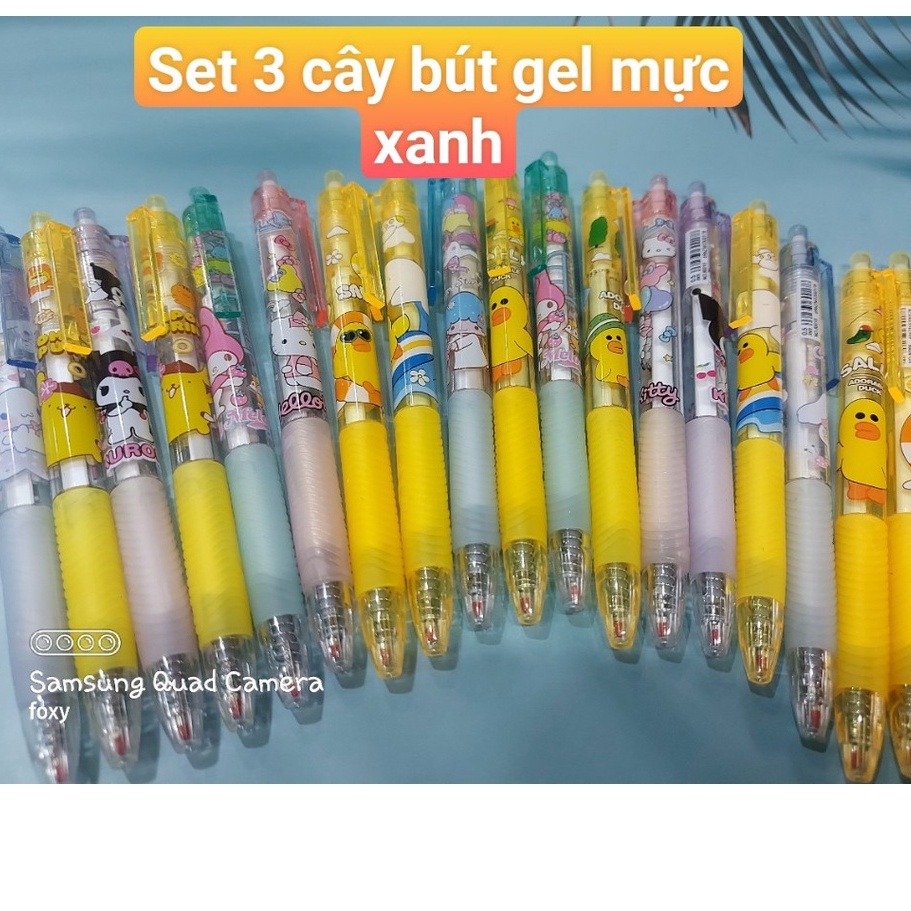 Set 3 Cây Bút gel Mực XANH hoạt hình dễ thương