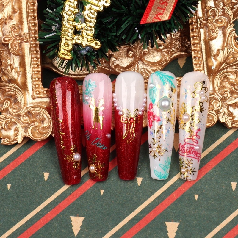 Sticker Noel dán móng nail Giáng sinh vàng bạc
