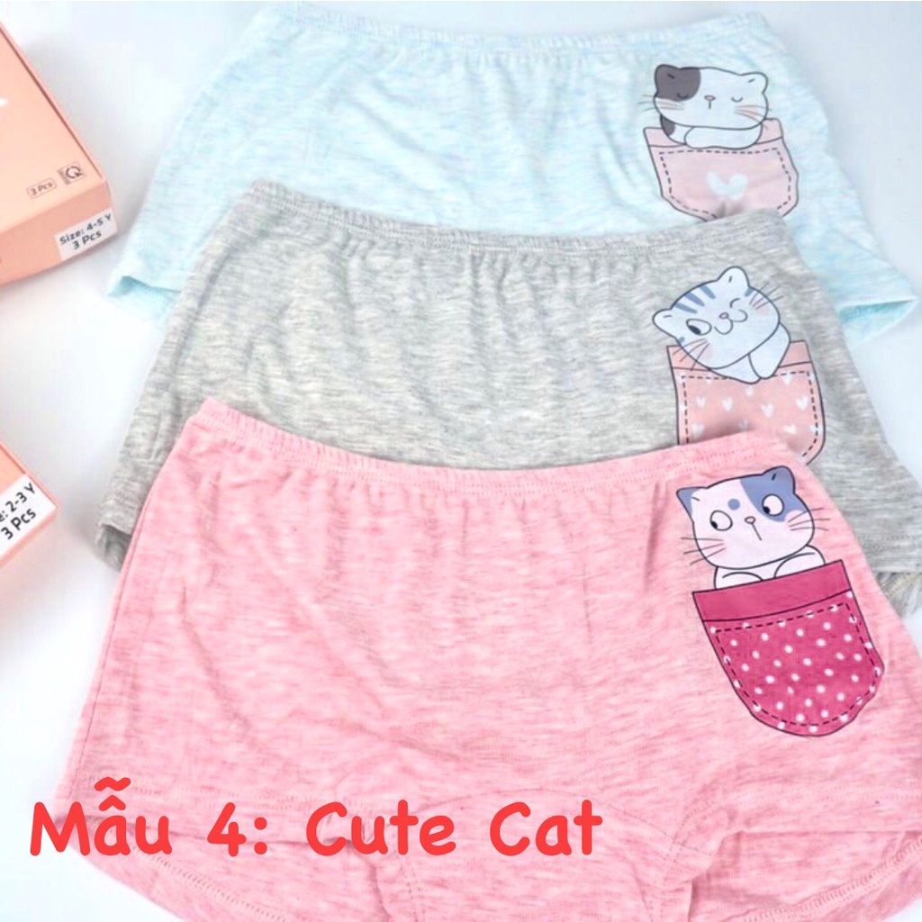 Set 3 Quần Chip Bé Gái 2 Tuổi Đến 13 Tuổi, Vải Gỗ Sồi Mềm Mại Và Co Giãn Tốt An Toàn Và Lành Tính Cho Da Bé