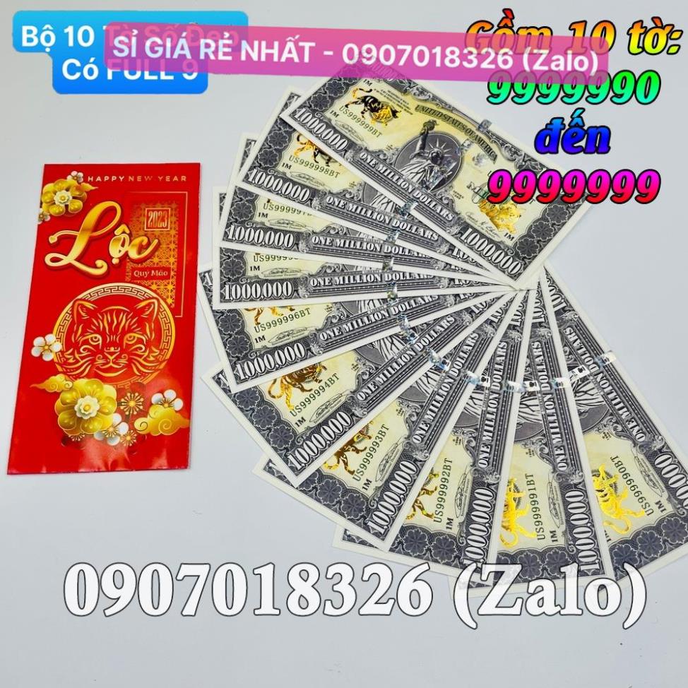 Bộ 10 Tờ Seri Đẹp, có tờ FULL 9 , Tiền Lì xì độc 1 Triệu USD Mỹ hình Mèo mạ vàng sang chảnh, có bảo an