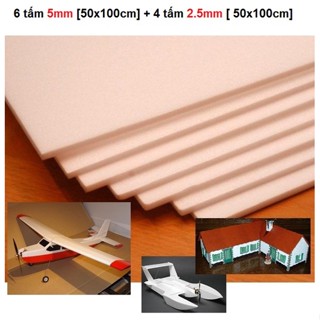   50x100cm 2 loại độ dày  Combo xốp DEPRON 6 tấm 5mm + 4 tấm 2.5mm làm mô hình máy bay điều khiển tàu xe nhà cửa 