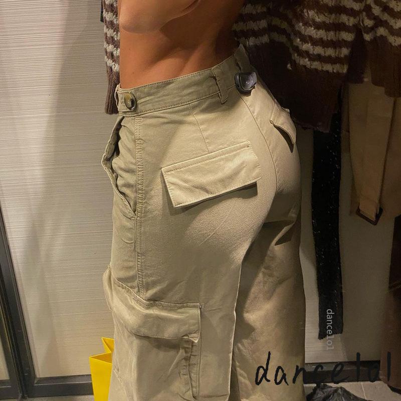 Quần Dài Lưng Thấp Dáng Rộng Màu Trơn Thời Trang Cá Tính Cho Nữ 1O1-y2k