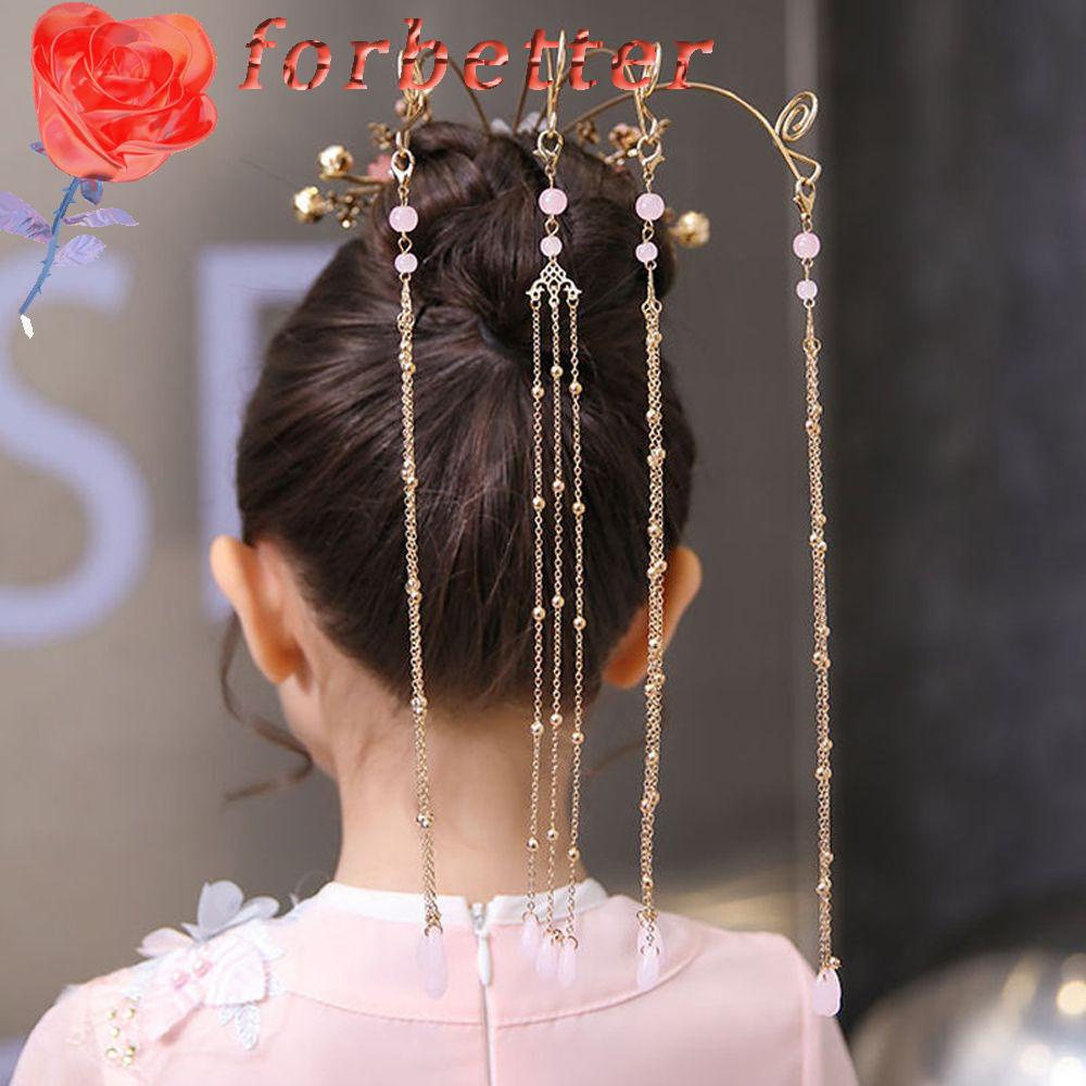 Trâm Cài Tóc Đính Hoa Tua Rua Màu Hồng Phong Cách Trung Hoa Sang Trọng Cho Bé Gái