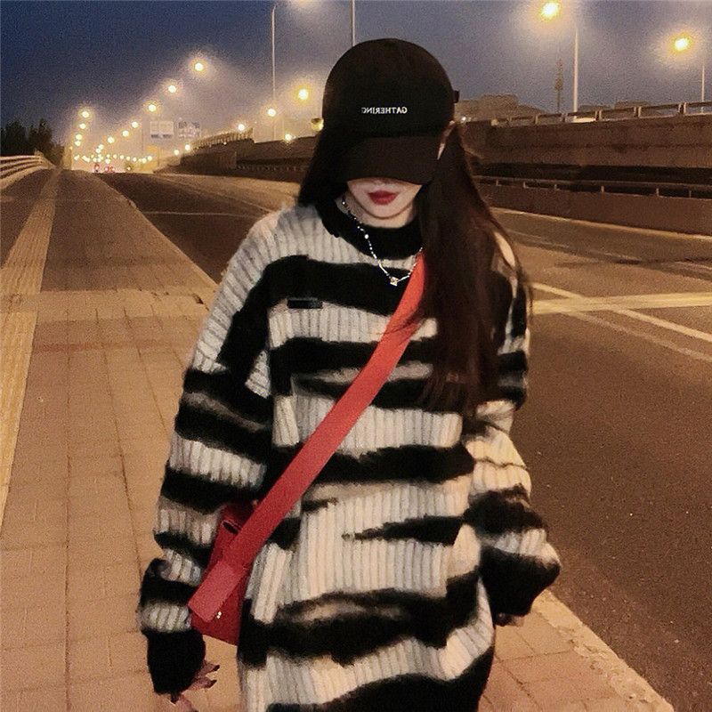 Áo Sweater Cổ Tròn Mềm Mại In Họa Tiết Ngựa Vằn Phong Cách Retro Hàn Quốc Cho Nữ