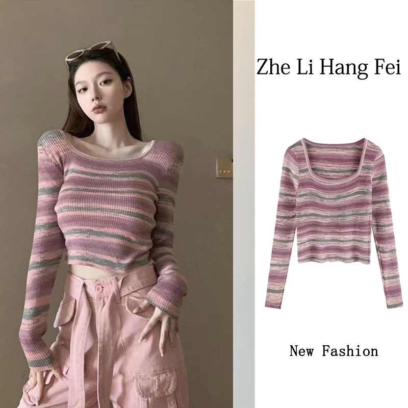 Áo Dệt Kim Tay Dài Trễ Vai Eo Cao Thời Trang Quyến Rũ Cho Nữ