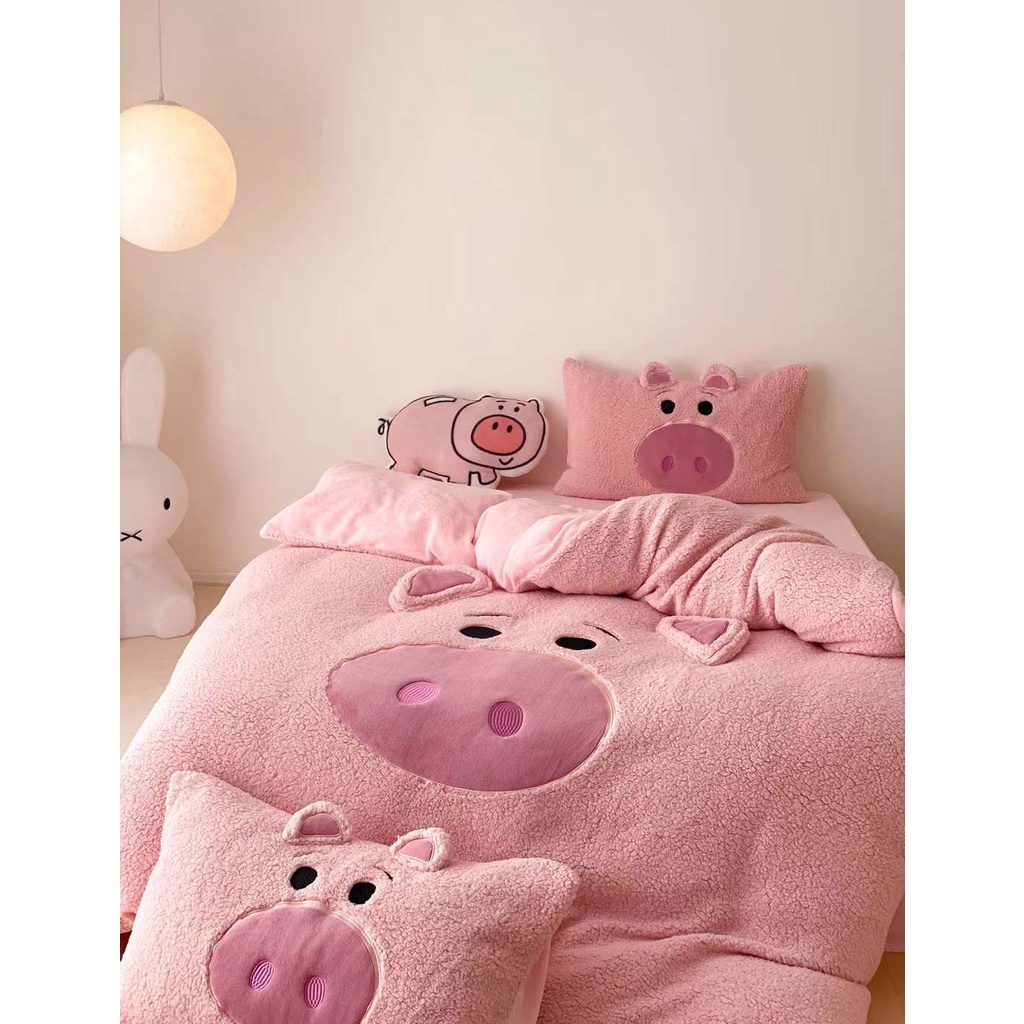 Bộ chăn ga và vỏ gối nỉ lông cừu Disney cao cấp kèm gối trang trí - Mùa Decor