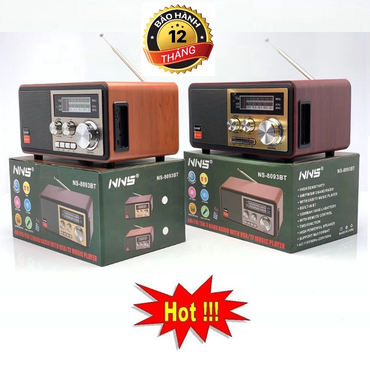 Đài Radio NS-8093BT, Bluetooth Chính Hãng NNS, Bắt Sóng FM, AM, /USB/TF, Cổng Thẻ Nhớ - Loa Dùng Điện 220V Và Pin Sạc