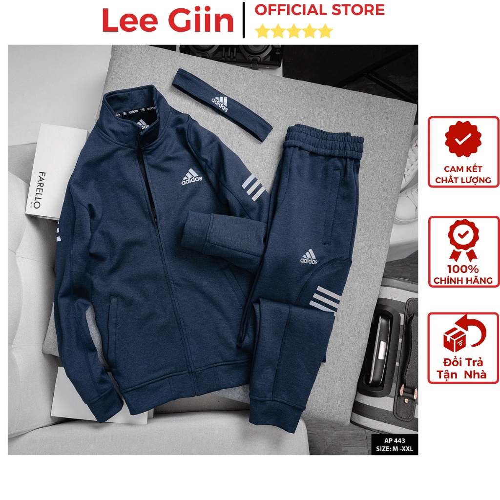 Quần áo thu đông nam hành hiệu Adidas Hàng Cao cấp Lee Giin LG443 Bộ thu đông nam kéo khóa chuẩn form 2022