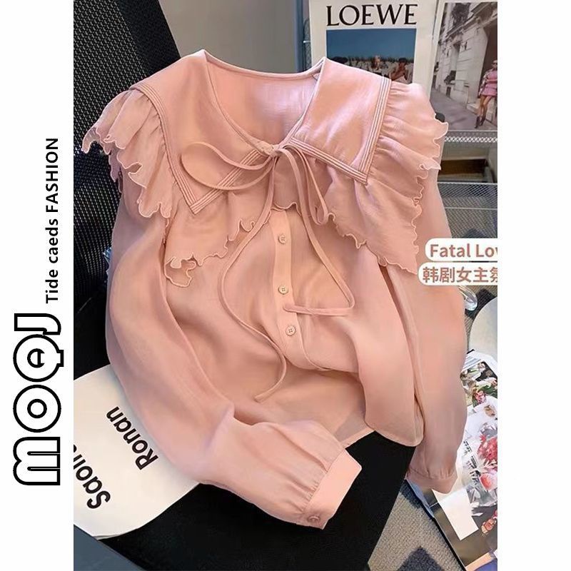 Áo Sơ Mi Thắt Dây Màu Hồng Cỡ Lớn m2-300kg Thời Trang Xuân Thu Cho Nữ