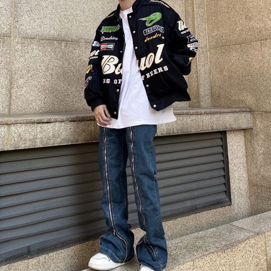 Quần jeans Dài Phối Khóa Kéo Phong Cách hip hop Cho Nam Và Nữ