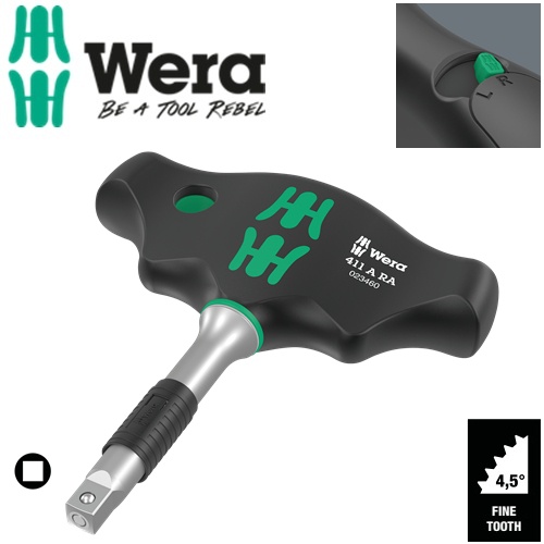 Tay vặn tuýp chữ T tự động khóa trái và phải Wera 05023460001 411 A RA với đầu vào tuýp 1/4"