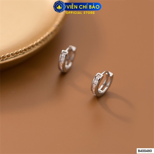 Bông tai tròn nhỏ đính đá chất liệu bạc Ý 925 thời trang phụ kiện trang sức nữ Viễn Chí Bảo B400480