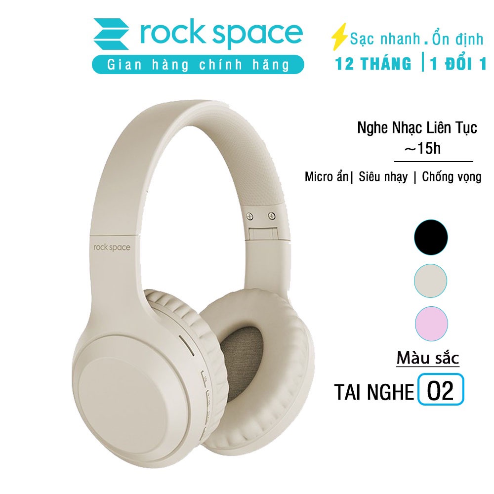 Headphone Tai nghe bluetooth chụp tai Rockspace O2 có micro nghe nhạc liên tục 15h hàng chính hãng Bảo Hành 1 năm