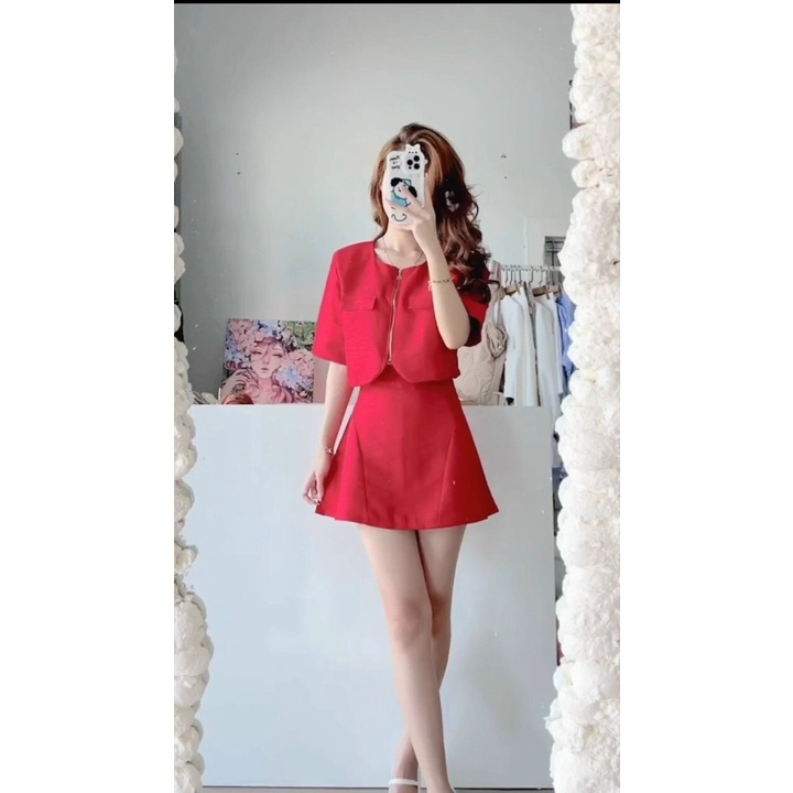 Set Áo Dây Kéo Rời Kèm Chân Váy Kiểu Có Lót