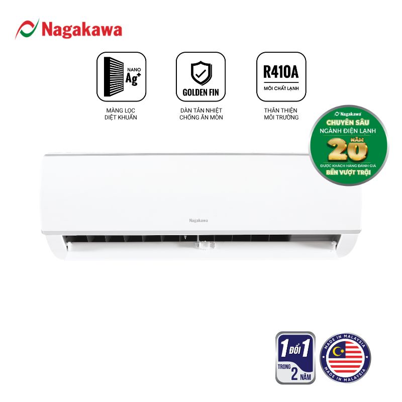 Miễn phí công lắp đặt - Máy lạnh 2 Chiều 12000 BTU (1.5Hp) NAGAKAWA NS-A12R1M05 - Made in Malaysia - Bảo Hành 2 Năm