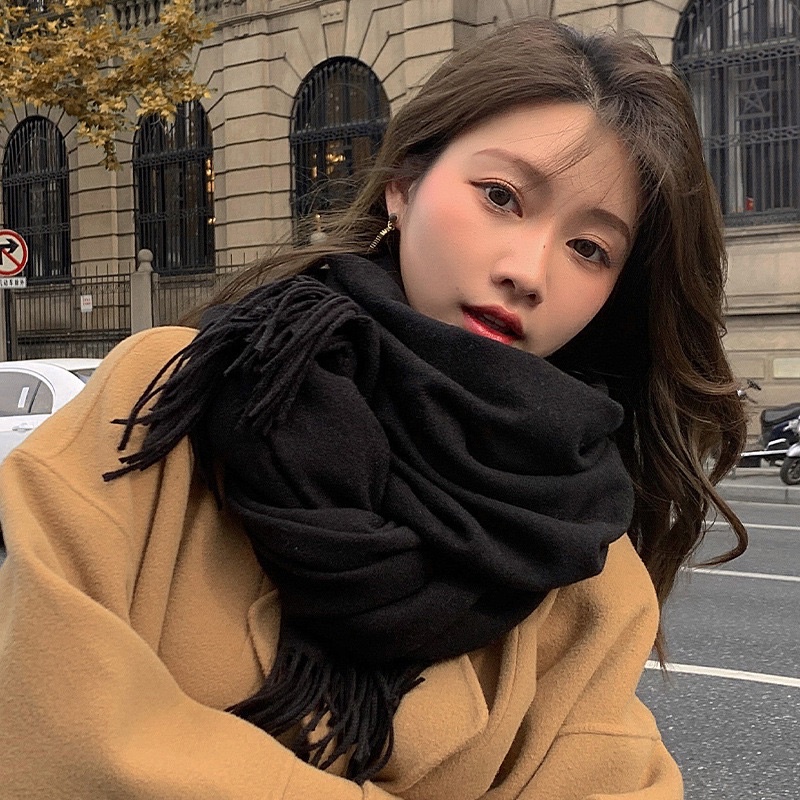 Khăn quàng cổ nữ nam unisex, khăn len dạ trơn Cashmere khổ to 200x66cm, khăn len choàng cổ nữ thời trang