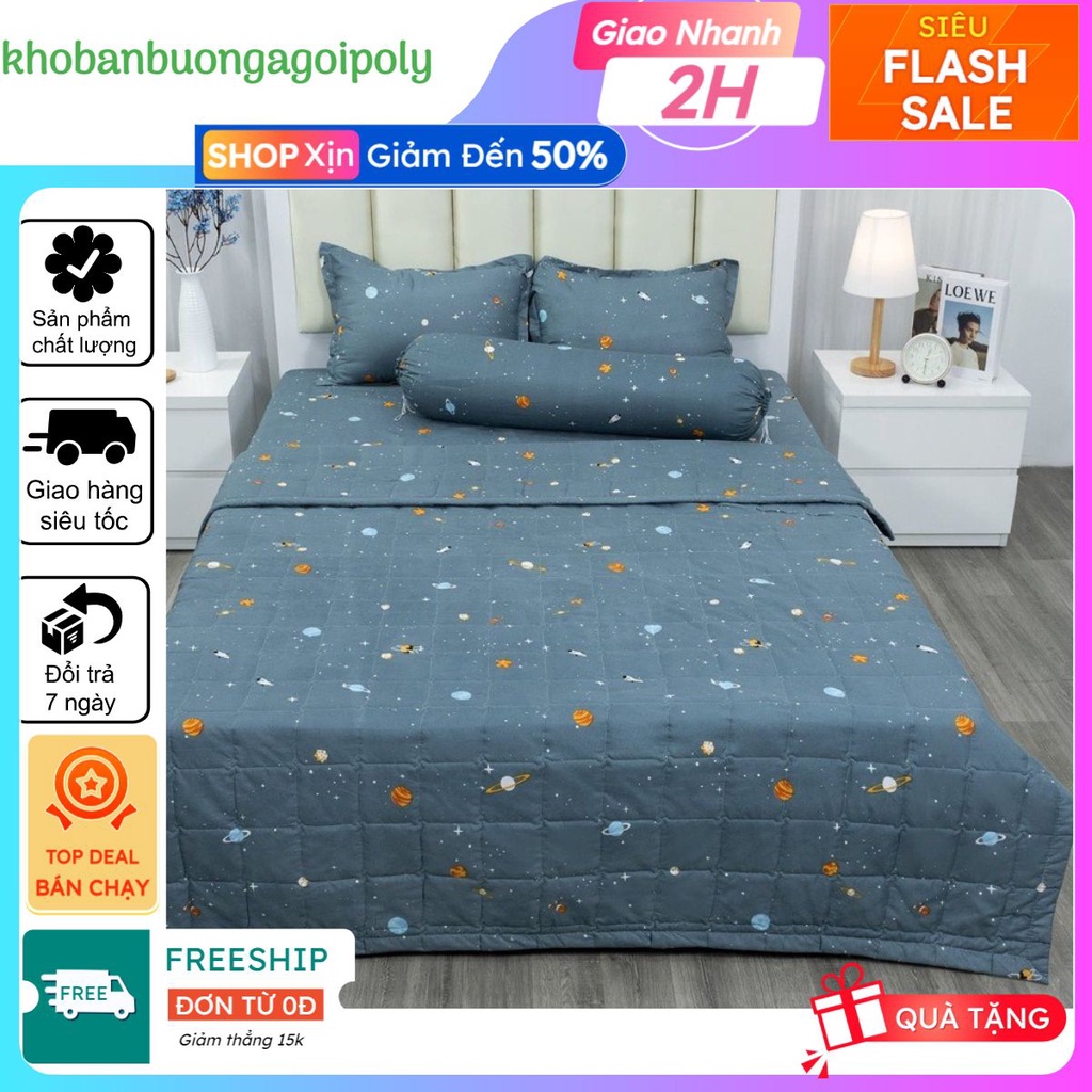 Ga trải giường cotton poly bọc đệm 1m6x2m, mẫu ngân hà