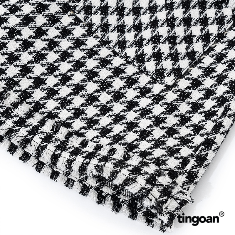 TINGOAN®  -  Chân váy tweed caro cạp thấp viền tua rua tingoan TWICE SHY SKIRT/CR