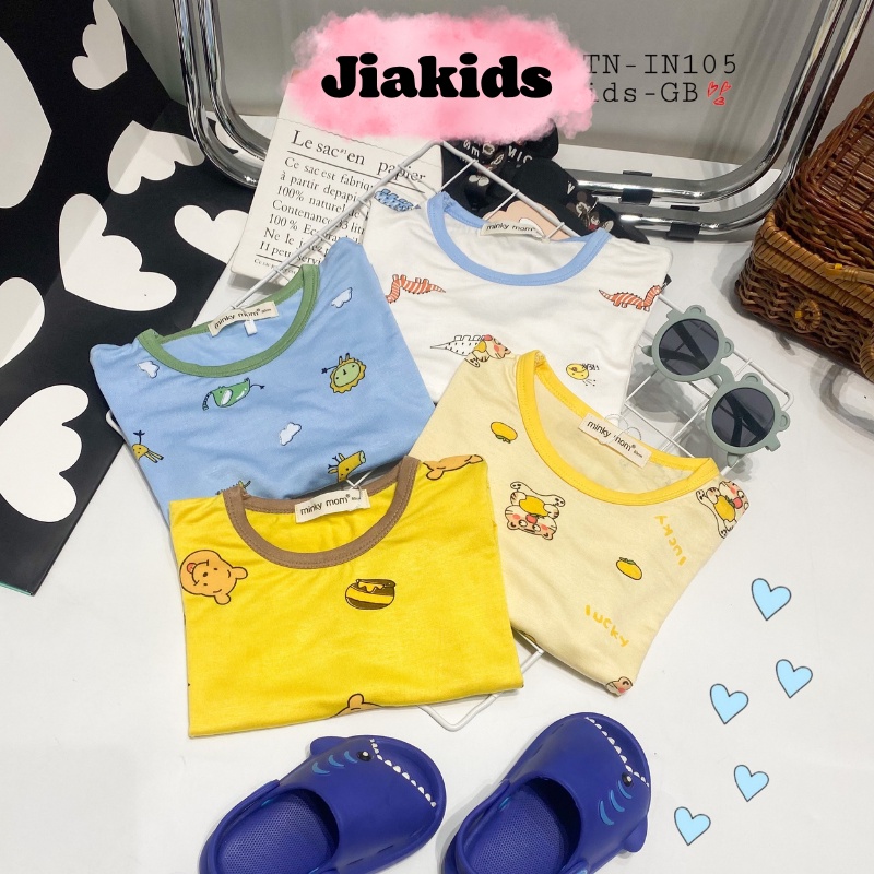 Bộ Quần Áo Tay Lỡ, Cổ Tròn Minky Mom Vải Thun Lạnh Size Nhí, Size Đại Cho Bé 0-5 Tuổi Từ 8-27kg- TN-IN105