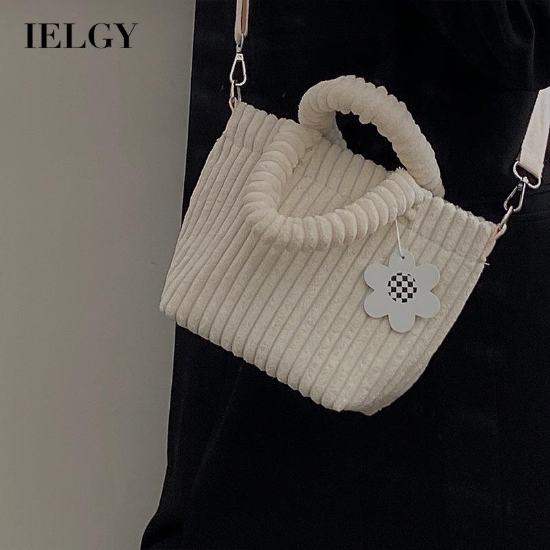 IELGY Túi Đeo Chéo Vải Nhung Kẻ Màu Xanh Dương Dễ Thương Phong Cách Hàn Quốc Cho Bạn Gái