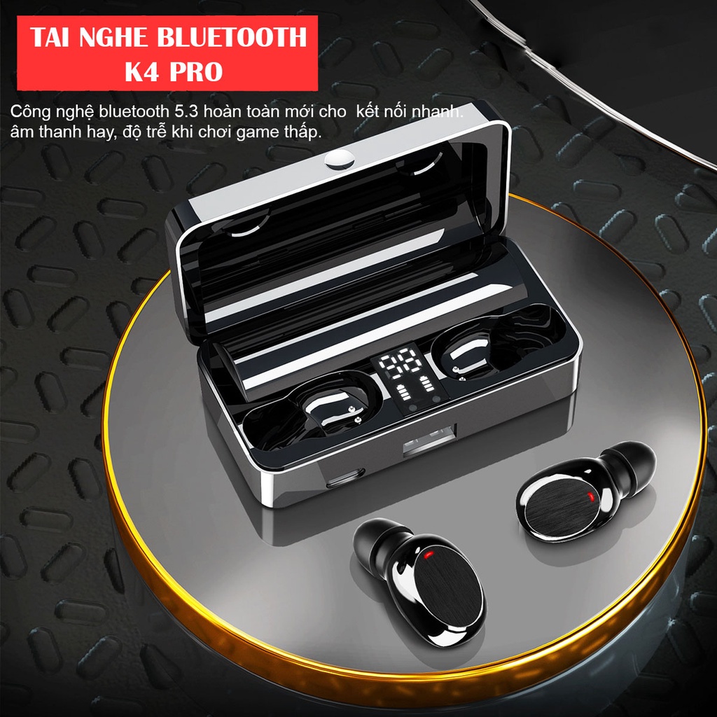 Tai Nghe Bluetooth K4 PRO Bản Cao Cấp Bluetooth 5.3 Cảm Ứng Âm Thanh 9D Tích hợp Sạc Dự Phòng Mẫu Mới bảo hành 1 đỏi 1