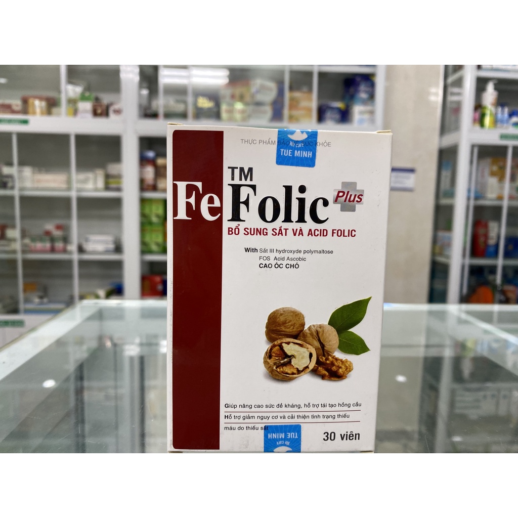 Viên uống bổ sung sắt và acid folic Fefolic plus hộp 30 viên giúp nâng cao sức đề kháng, giảm tình trạng thiếu máu
