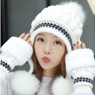 mũ len lông thỏ phong cách Hàn, nón len nữ lót nỉ thời trang