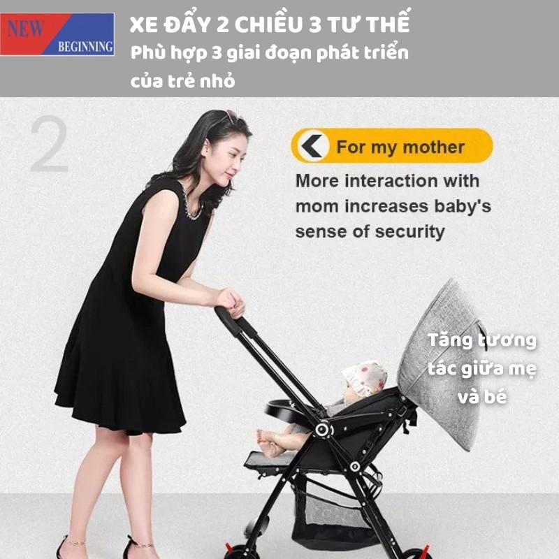 Xe Đẩy Em Bé Gấp Gọn 2 Chiều New Beginning K103X - 3 Tư Thế Cho Bé Nằm, Ngồi, Du Lịch, Đi Chơi - Từ 0-3 Tuổi - Timikid