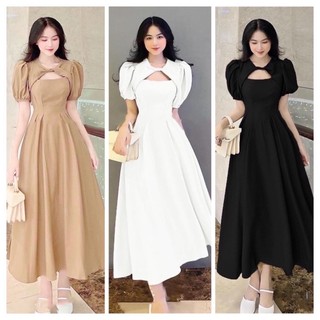 Đầm váy xoắn cổ form dài 3 màu