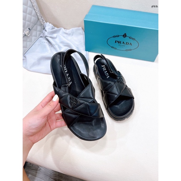 Sandal prd quai chéo trần chỉ đế bằng fullbox