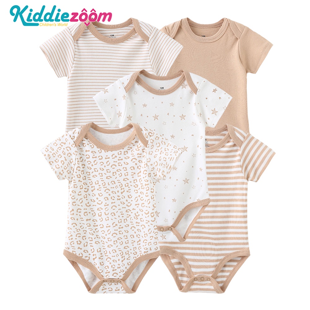 Set 5 Bộ Áo Liền Quần Bằng cotton Màu Cà Phê Dành Cho Bé Sơ Sinh
