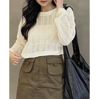 Áo croptop lưới tay dài cổ tròn a104| sugarblingbling