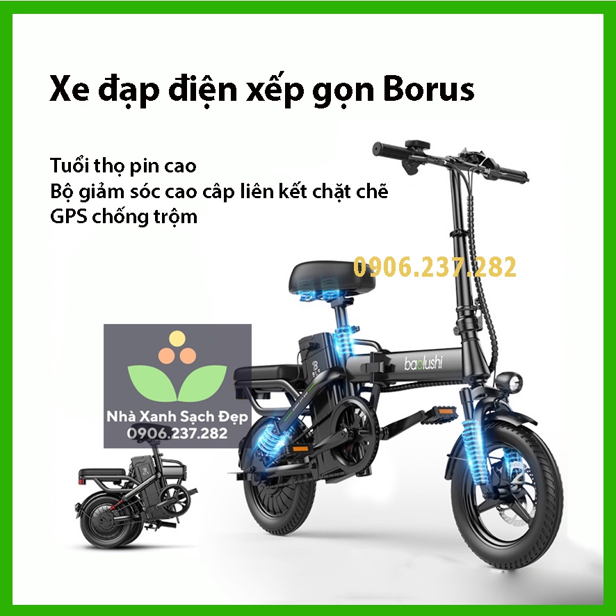 Xe đạp điện gấp gọn Borus TDT002Z 48v pin 8A (30km) tốc độ 25km/h, 14inch động cơ chống nước và có GPS chống trộm
