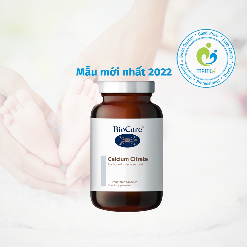 Viên uống canxi (90v) chống loãng xương cho trẻ từ 6 tháng tuổi, phụ nữ mang thai mẹ bầu cho Biocare Calcium Citrate, UK