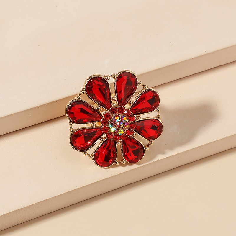 1 Nhẫn Hở Điều Chỉnh Được Hình Hoa Kim Cương Màu Đỏ / Xanh Dương / Trắng Phong Cách retro Thời Trang Đơn Giản