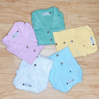[HTA Linen Bột] M001 - Set quần dài + áo 2 túi