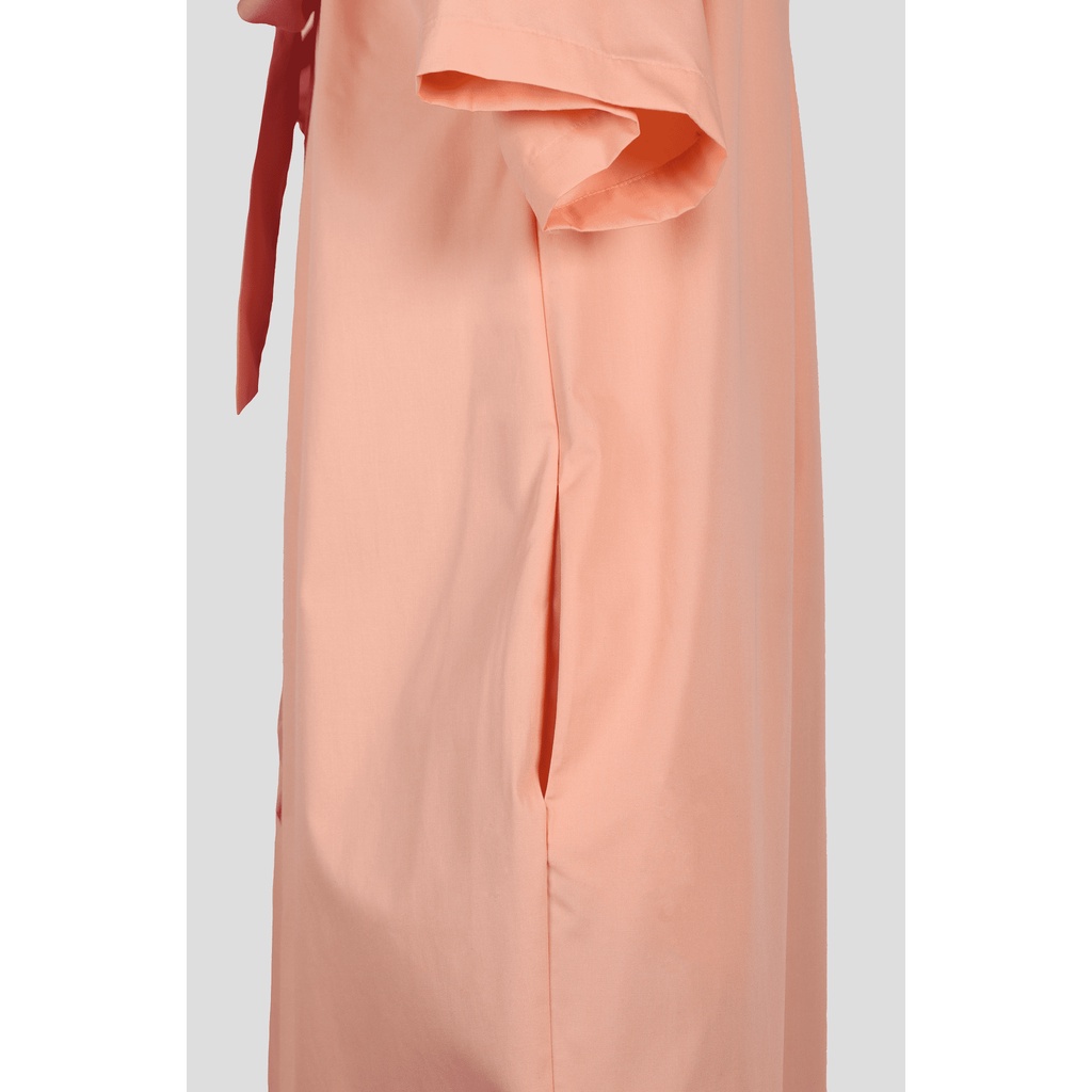 Đầm Suông Cotton Cổ Áo Rút Dây Cách Điệu E.studio Phong Cách Hàn Quốc (*Màu Cam Sữa)
