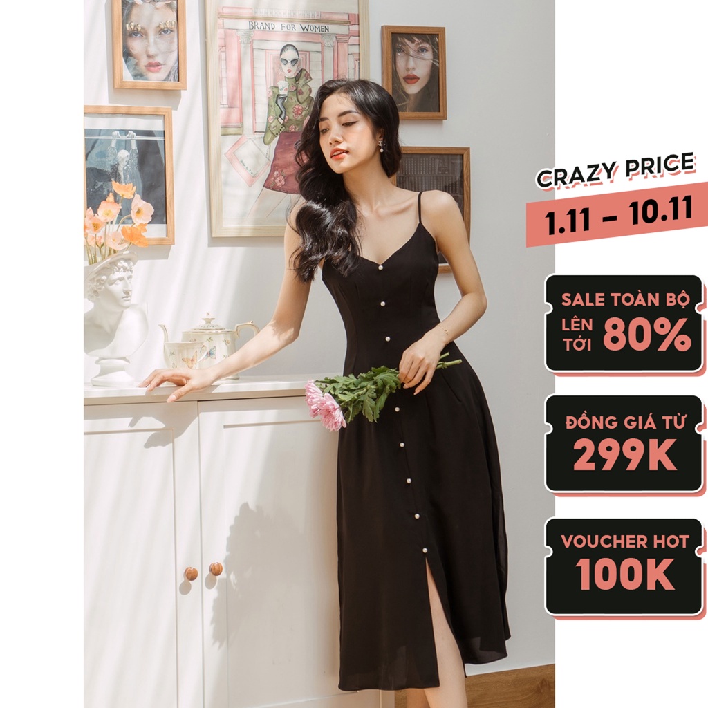 Váy lụa hai dây ly eo, thiết kế chiết eo, tôn dáng thanh lịch 5VA492DE Lep'