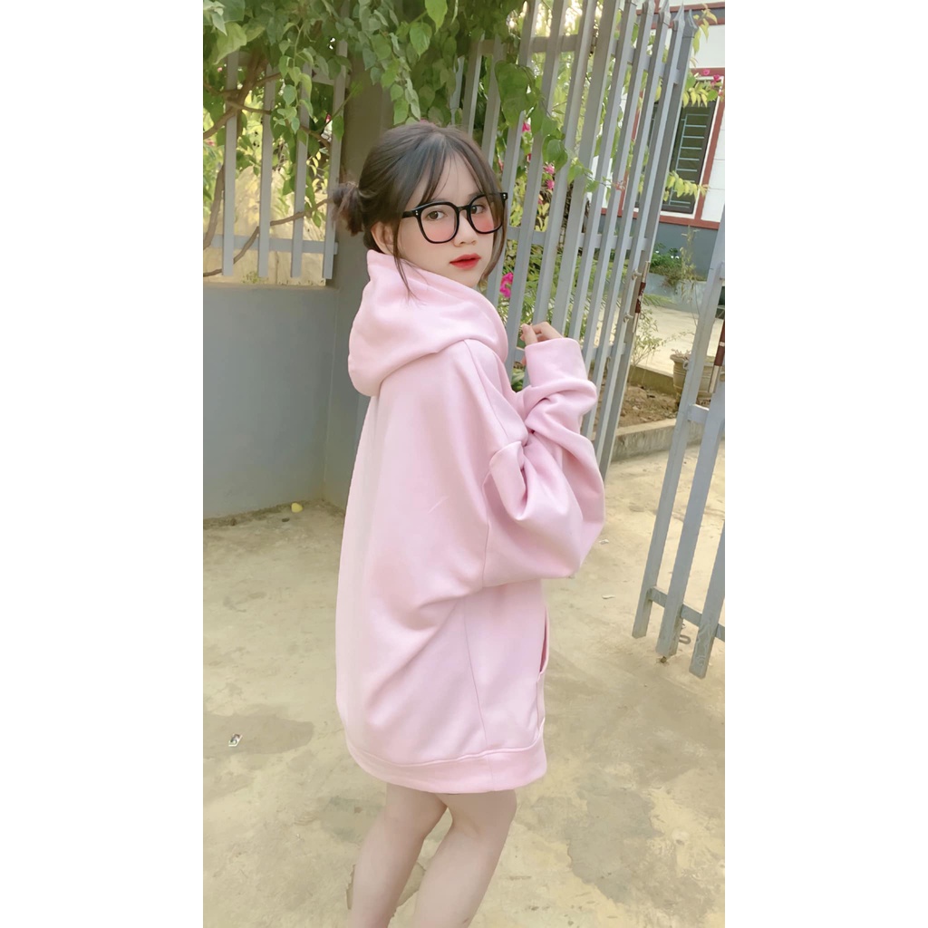 Áo Hoodie hồng ghi form rộng 100% Cotton REW
