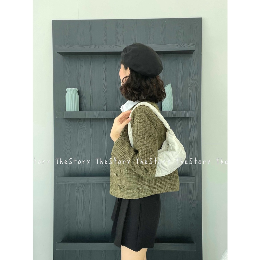 Áo tweed hai hàng nút xanh rêu  A2730