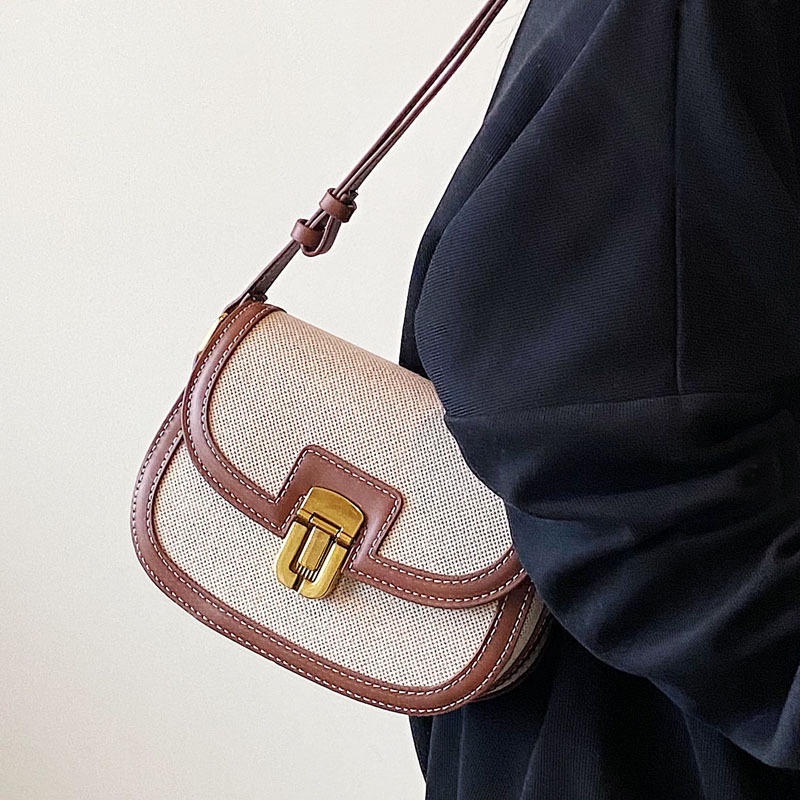 Túi xách đeo chéo JASMIN NOIR bằng da pu và vải bạt có khóa hình yên ngựa cổ điển cho nữ