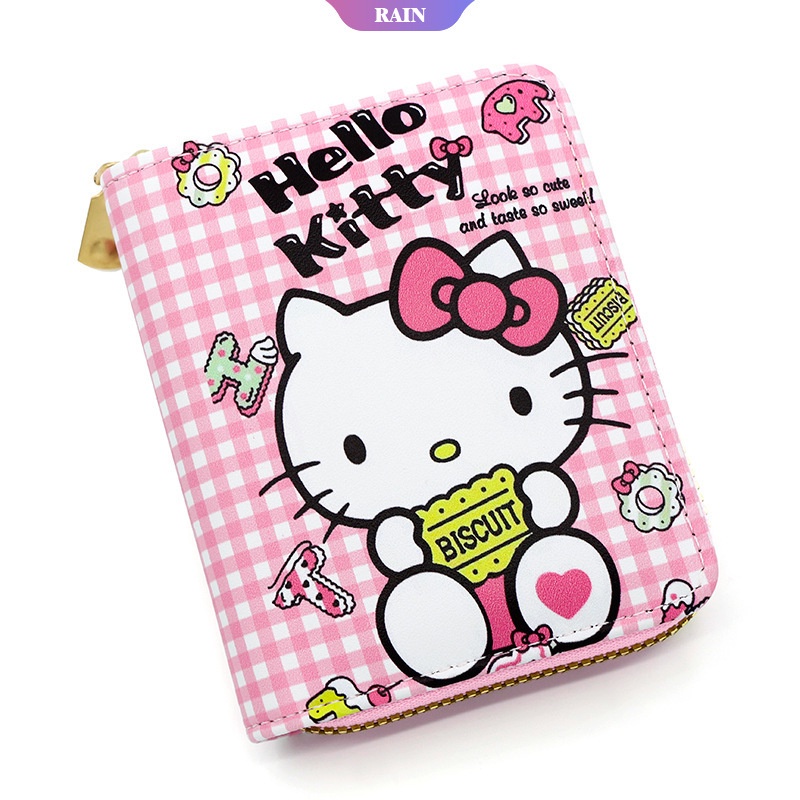Ví Ngắn Đựng Thẻ / Tiền Xu Nhiều Ngăn Sức Chứa Lớn In Họa Tiết Hoạt Hình Sanrio Hello Kitty Dễ Thương Có Khóa Kéo Cho Nữ