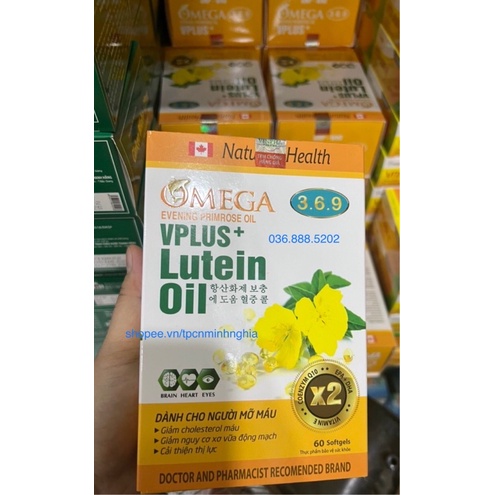 Viên uống Omega 3 6 9 VPlus + Lutein oil - thành phần dầu cá, dầu gấc, dầu hoa anh thảo giúp giảm xơ vữa động mạch 60v