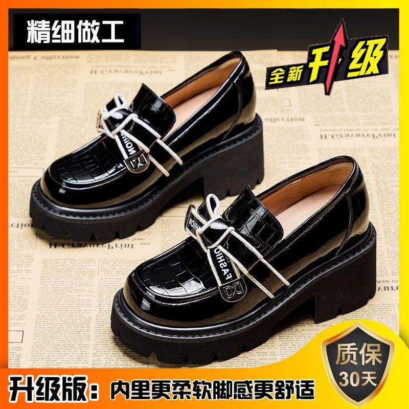 Giày Lười Da Đế Dày 8cm Thắt Nơ Xinh Xắn Phong Cách Anh Quốc 2022 Cho Bạn Gái