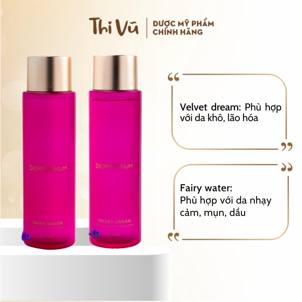 Toner Dermarium Velvet Dream Fairy Water cấp nước đậm sâu cho làn da căng bóng 55ml và 150ml - Thi Vũ