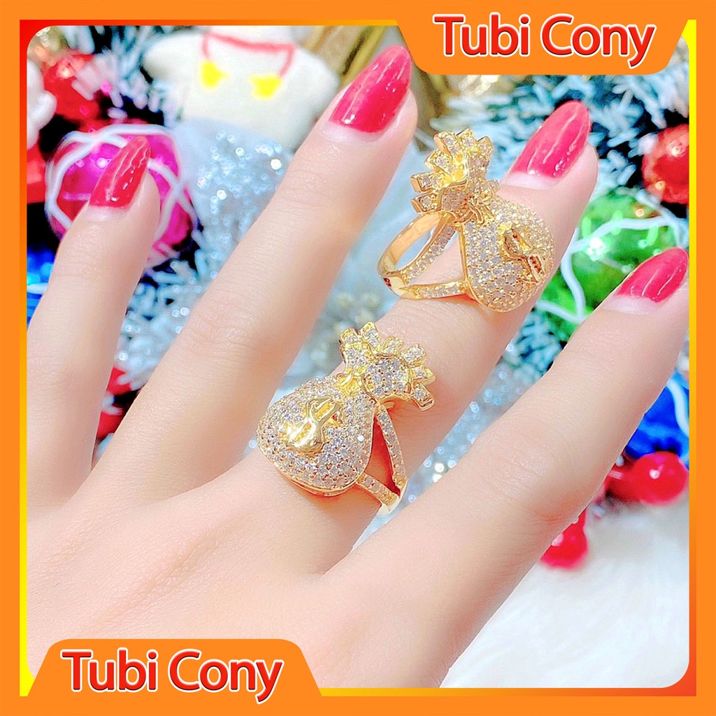 Nhẫn nữ mạ vàng đính đá kiểu túi tiền mẫu 113.0.33.09.171122