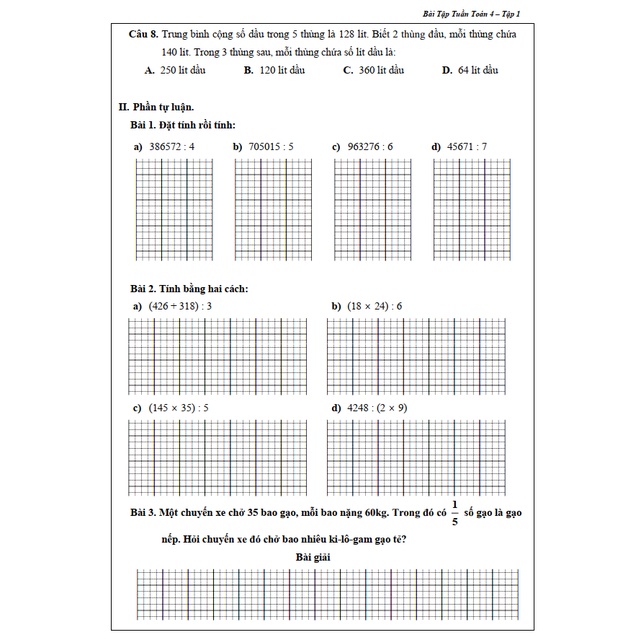 Sách - Bài Tập Tuần Toán Lớp 4 - Tập 1 (1 cuốn)